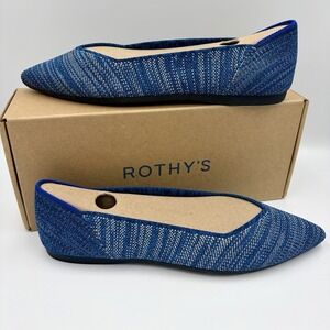 Rothy's Indigo Heather Retired The Point Flats Women 7 Blue White Knit Washable